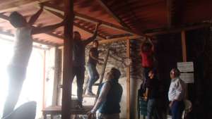 Fixing the roof in our big room, but it was FUN!