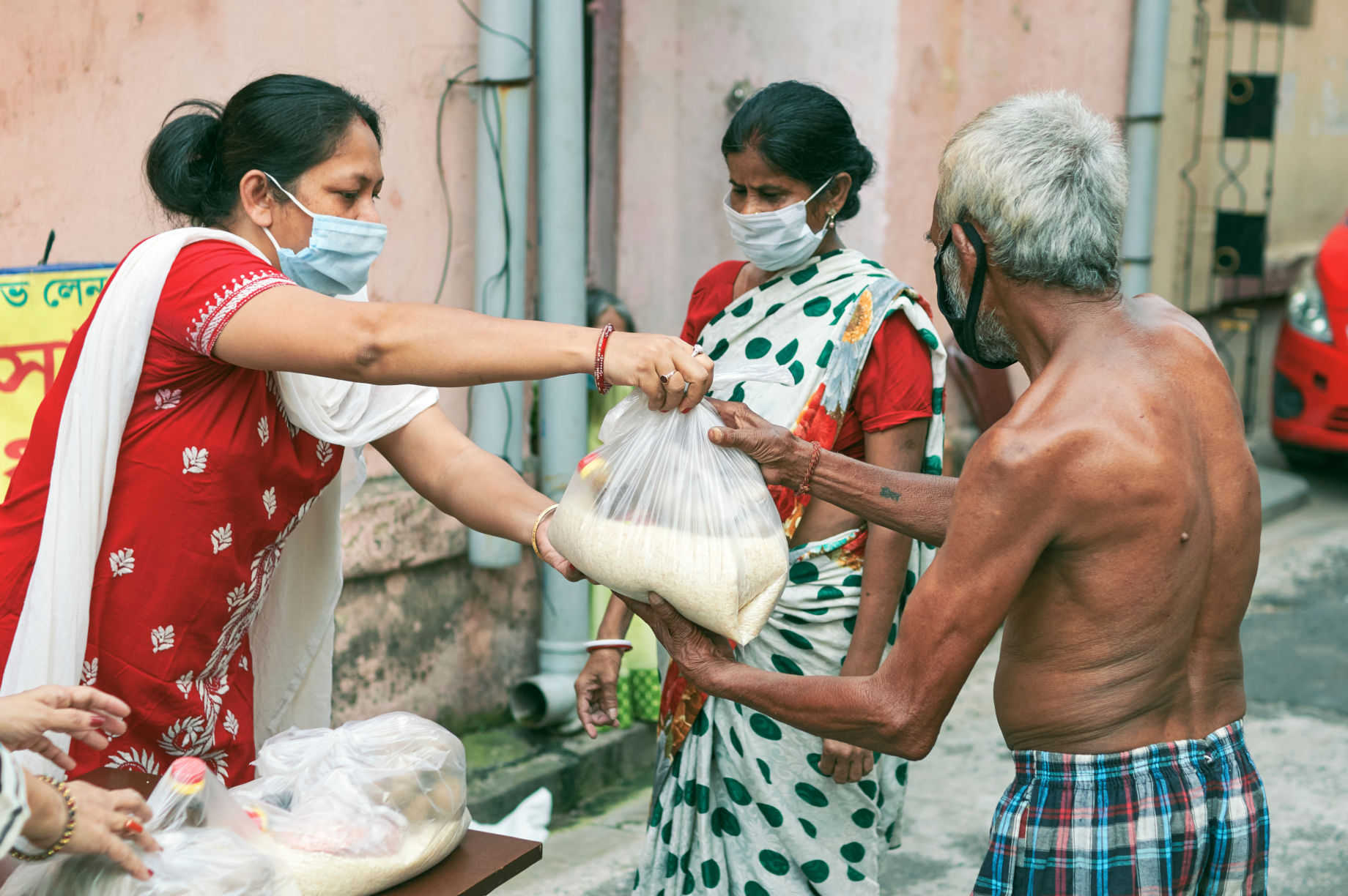 Community relief supplies being distributed in India