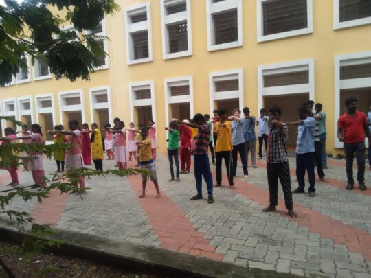Martial arts class for visuallychallenged children